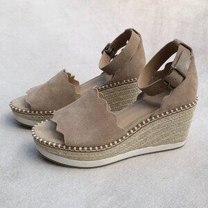 Crown Vintage Daffodil Genuine Suede & Espadrille Platform Wedge Sandals Sz7